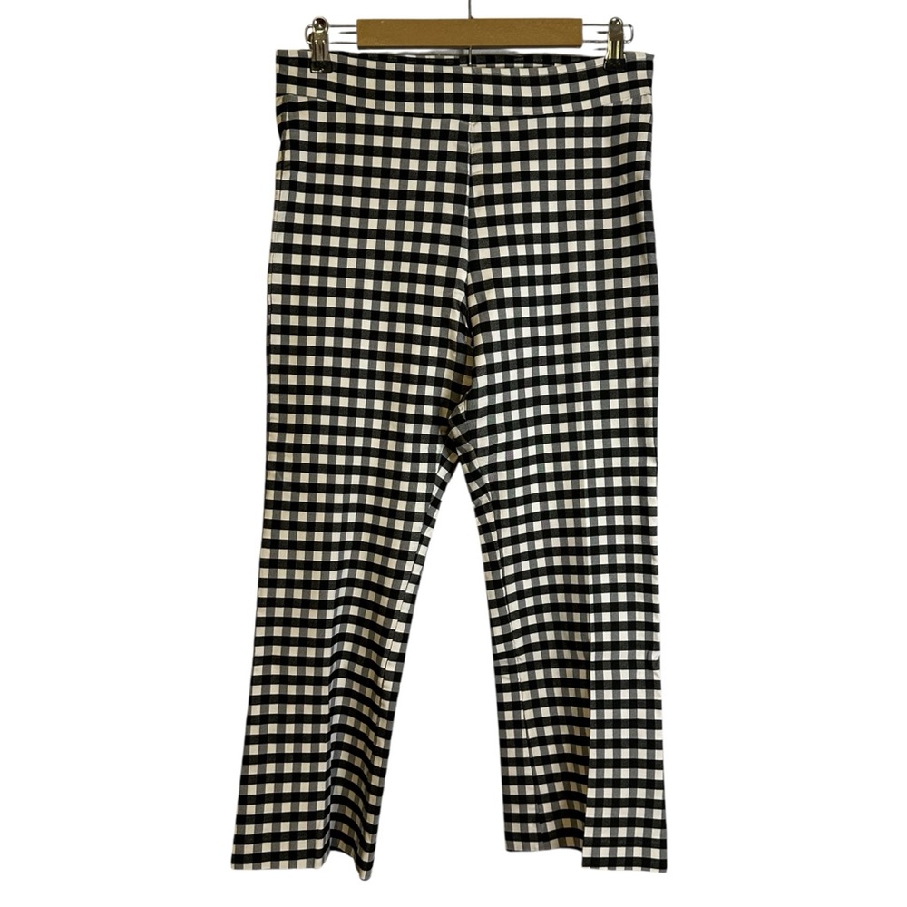 Avenue Montaigne Leo Black White Plaid Check Pull On Crop Flare Pants 10 F1512‎